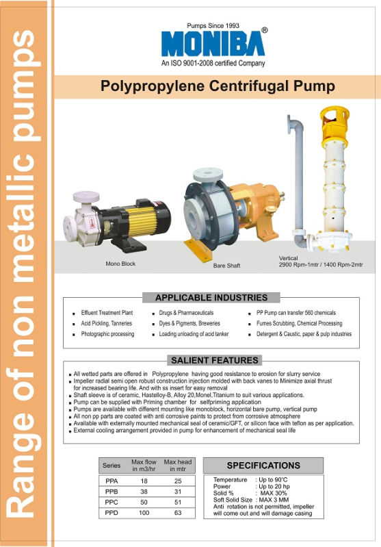 Yellow Semi Automatic Vertical Polypropylene Pump