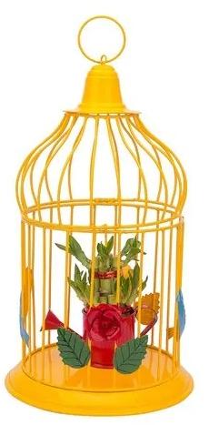 Green Pots Yellow Color Coated Steel Hanging Bird Cage
