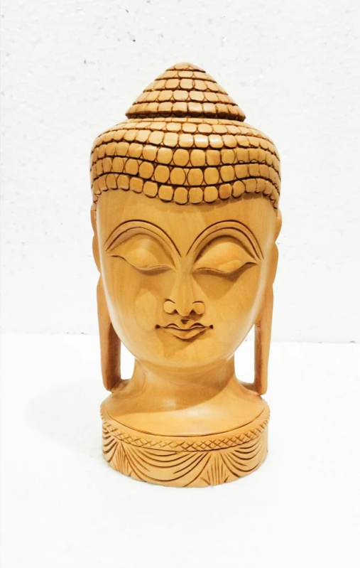 Brown Wooden Buddha Head Statue, for Interior Decor, Size 6 x 3inch