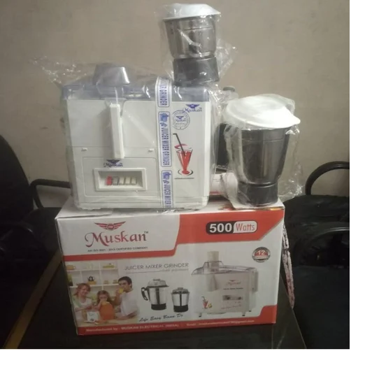 Muskan White 500 W Plastic Stainless Steel Juicer Mixer Grinder, for