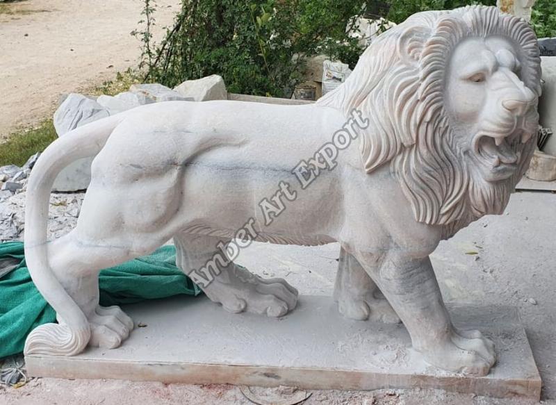 Polished Marble Lion Statue, For Temple, Shop, Office, Home, Garden