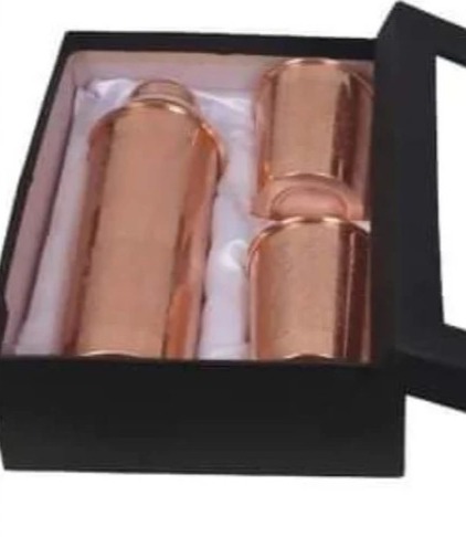 Copper Water Bottle with Glass Set, Packaging Type : Plastic Box