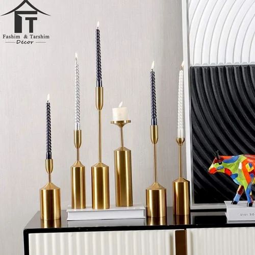 Antique Polished Mild Steel Golden Fancy Candle Stand, for Table