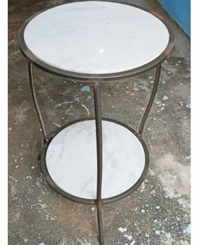 White Grey Round Stainless Steel Marble Top Table, for Home