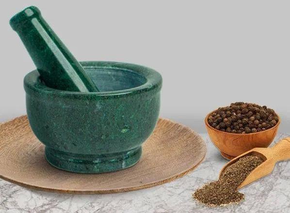 Green Marble Mortar and Pestle, for Kitchen, Shape : Round