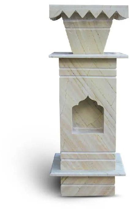 Grey Square Katni Marble Tulsi Stand Pot, for Roof, Porch, Balcony, Pattern : Plain