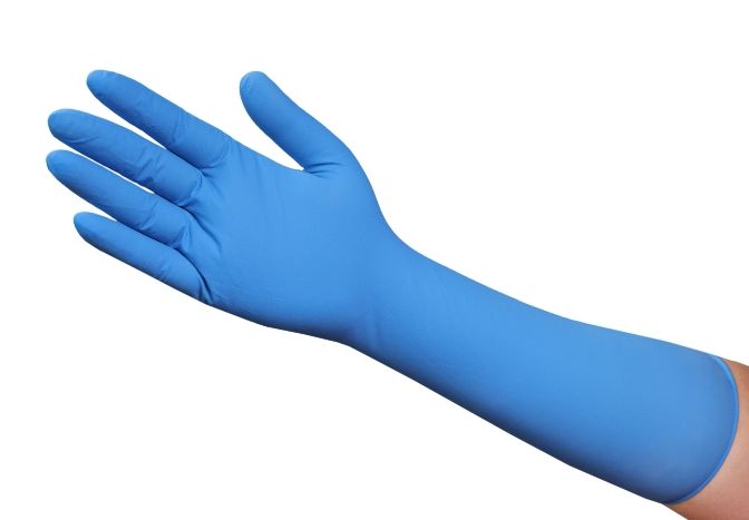 Nitrile Long Cuff Examination Gloves, For Hospital, Pattern : Plain