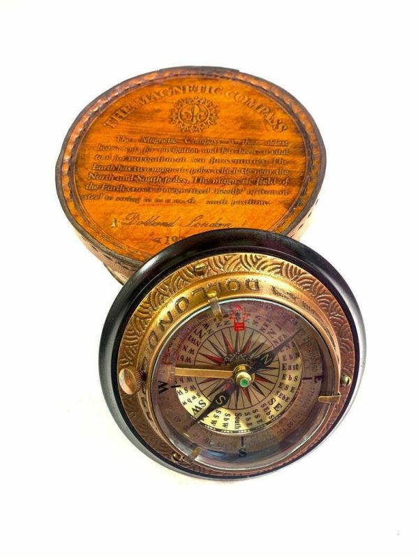 Handcrafted Wooden Brass Engraved Desk Compass, Packaging Type : Carton Box
