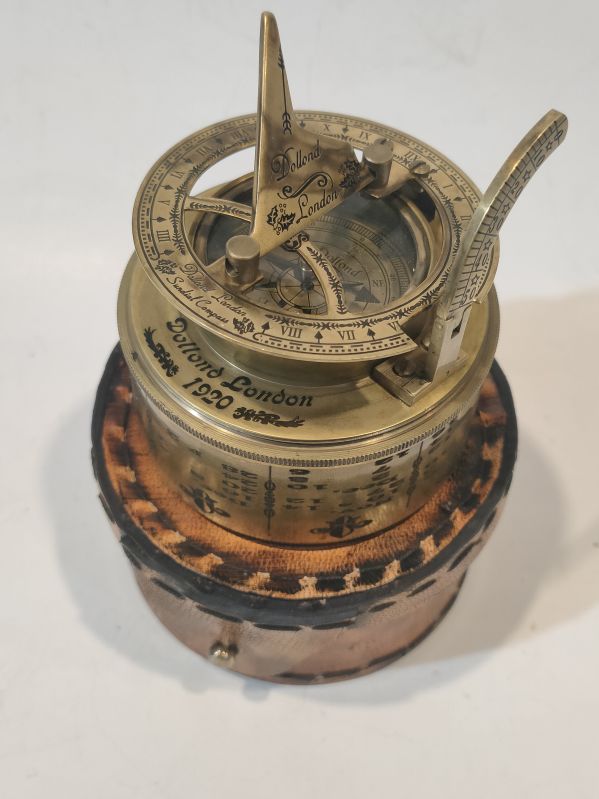 Alvi and Co Handmade Brass Drum Sundial Compass with Leather Box