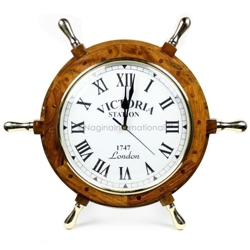 Nagina International Round Wood Ship Wheel Clock, Packaging Type : Bubble  Wrapped, Model Number : B01ms0me1h at Rs 1,900 / Piece in Bijnor