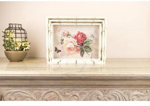 MDF Floral Printed Tray, Shape : Square