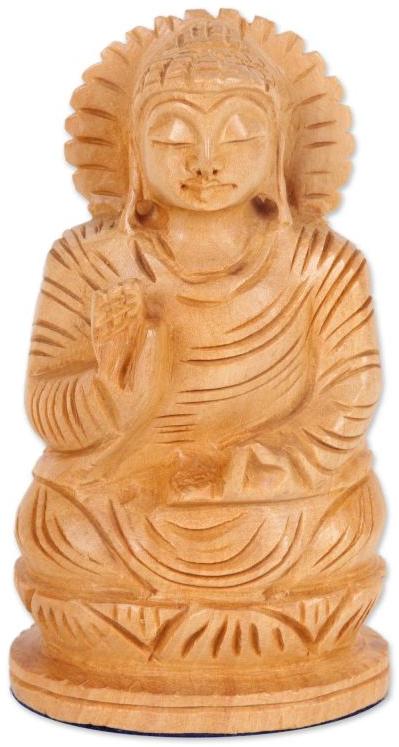 Golden Polished Wooden Meditating Buddha, for Home, Office, Shop, Style : Modern