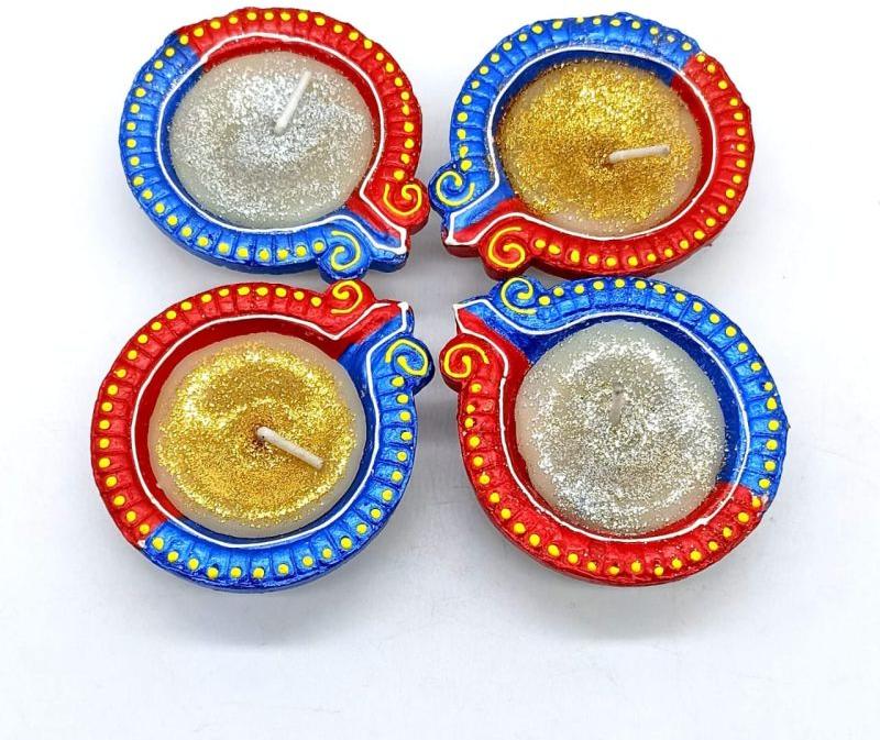 Clay Traditional Decorative Diya With Wax, Finish Type: Painting