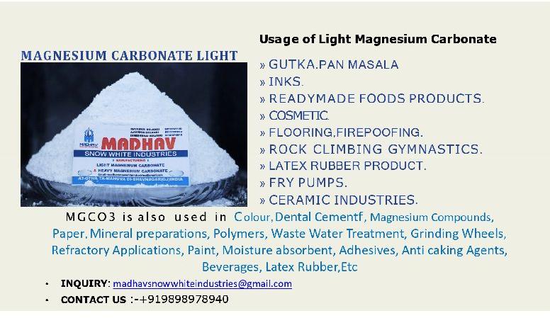 Magnesium carbonate food grade, Classification : ISO 9001:2008