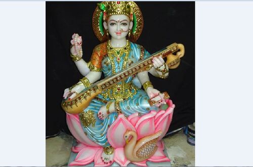 Painted Marble Saraswati Statue, for Worship, Packaging Type : Wooden Carton Box