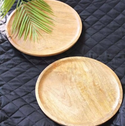 10 Inch Mango Wood Platter, Shape : Round
