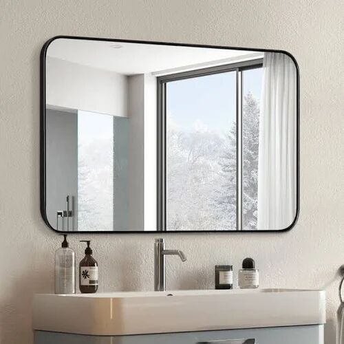 Iron Wall Mounted Bathroom Mirror, Color : Black