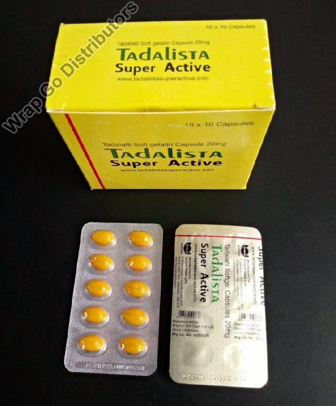 Tadalista Super Active 20mg Capsules, Packaging Size : 10X10 Pack