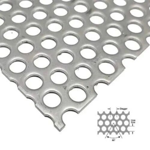 Aluminium Staggered Perforated Sheet, for Industrial, Color : Silver