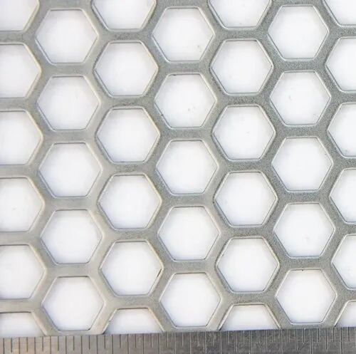 Galvanized Iron Polished GP Hexagonal Perforated Sheet, for Industrial, Pattern : Plain