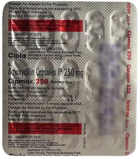 Cipmox Amoxicillin 250mg Capsules, Packaging Type : Blister