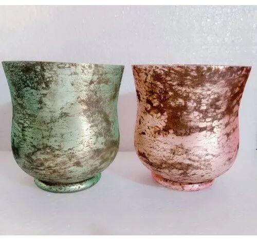 Green Pink Glass Hurricane Vase, Shape : Round