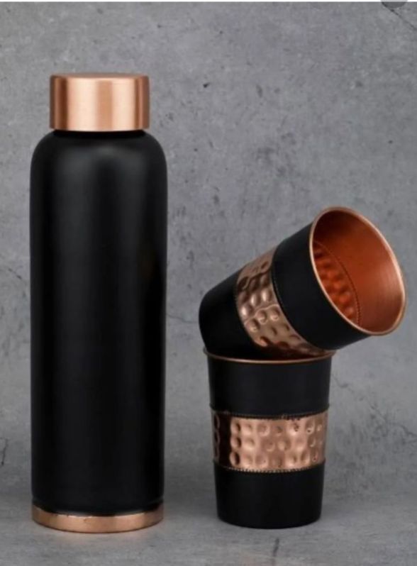 Coloured Copper Bottle With Glass Set, Storage Capacity : 500ml, 1ltr