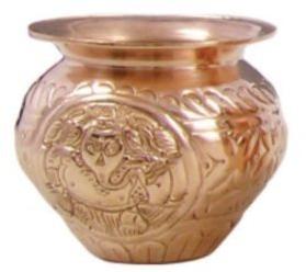 Golden Polished Copper Embossed Lota, for Pooja, Storage Capacity : 1ltr