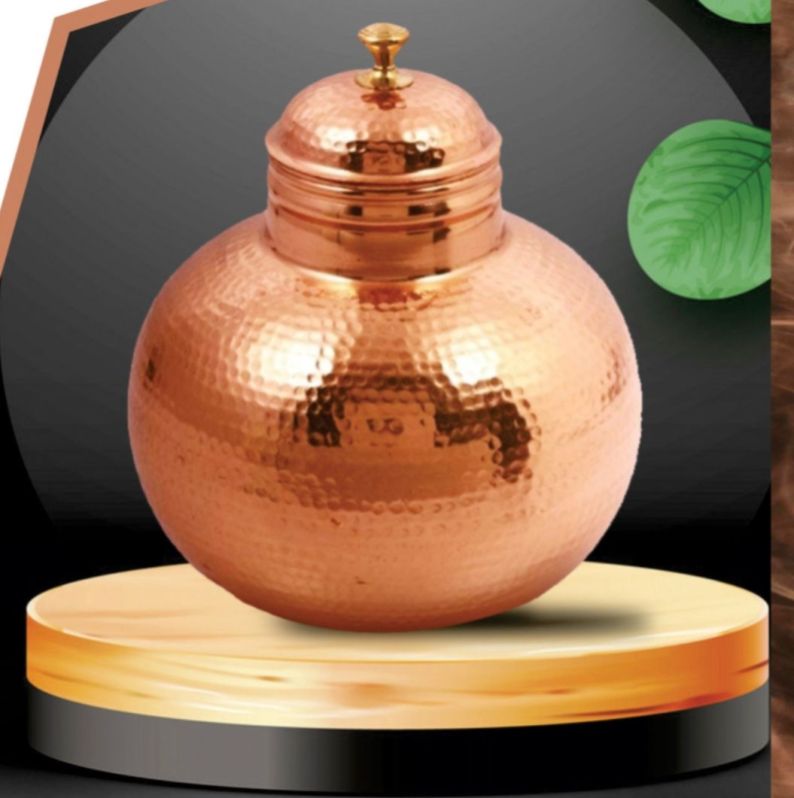 Round Polished Hammered Copper Matka, for Home, Hotel, Pooja, Serving, Size : 7Ltr.