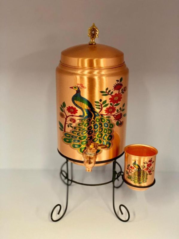 Peacock Print Copper Water Dispenser, Capacity : 15 To 20 Litres