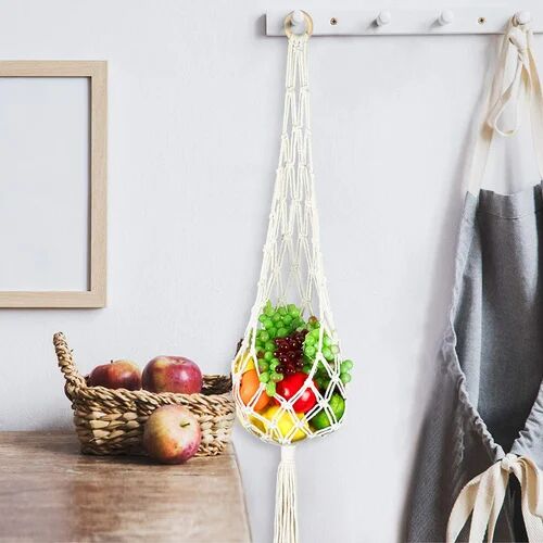 COTTON Hanging Fruit Basket, Color : BEIGE