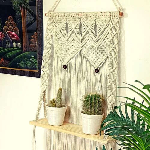 Wood Macrame Wall Hanging, Color : White