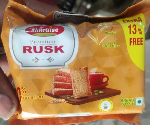 Sunraise Crunchy 100gm Premium Rusk, for Breakfast Use, Packaging Type : Plastic Packets