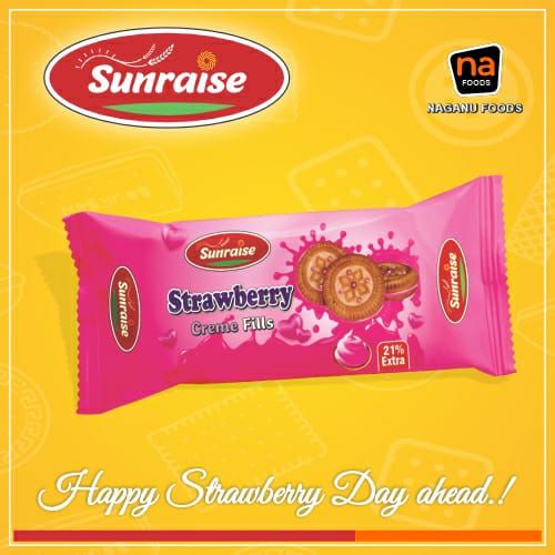 Creamy Sunraise Strawberry Creme Biscuits, for Snacks, Feature : Easy Digestive, Glucosable