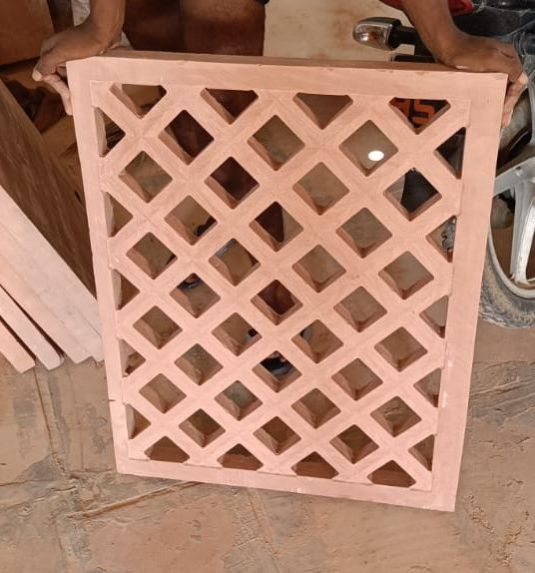 Rectangular Red Sandstone Jali, for Construction, Feature : Handmade