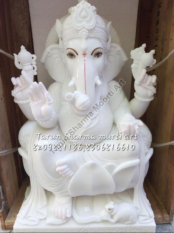 Marble Lord Ganesha Statue, for Temple, Interior Decor, Office, Home, Gifting, Pattern : Plain