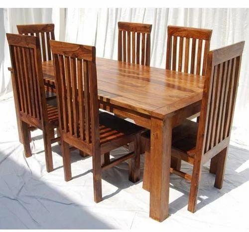 Rectangular 6 Seater Wooden Dining Table Set, Color : Natural