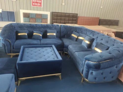 Blue L Shape Sofa Set, Seating Capacity : 7 Seater