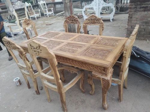 Carved Teak Wood Dining Table Set