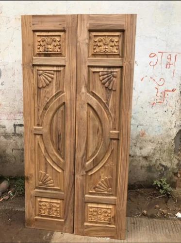 Light Brown Swing Polished Designer Carved Wooden Door, for Home