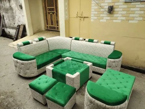 Green Wooden Foam Velvet Designer Corner Sofa Set, Back Type : Tight Back