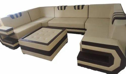 Brown Wooden Living Room Designer Sofa, Shape : L-Shape