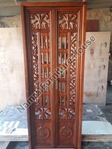 Folding Designer Wooden Carved Door, for Home, Color : Brown