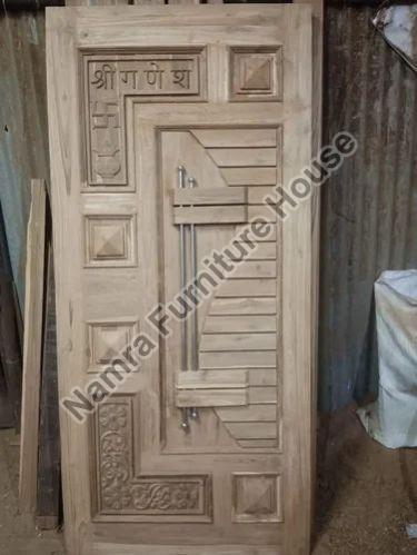 Light Brown Swing Polished Solid Wood Carved Door