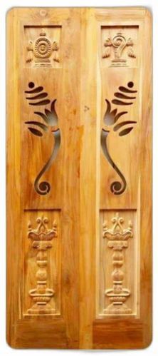 Carved Polished Wooden Temple Door, Open Style : Swing