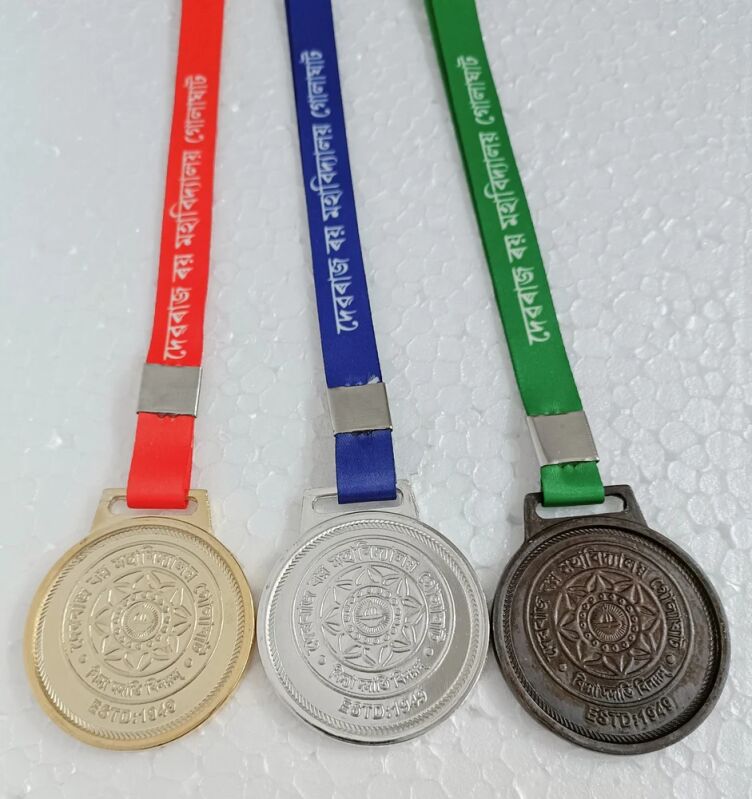 Golden Zinc Die Medals, for School, Shape : Round