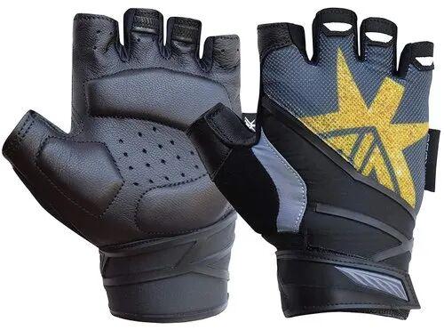 Leather Gym Gloves, Color : Black