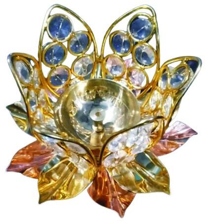 Golden Traditional Moti Brass Crystal Diya