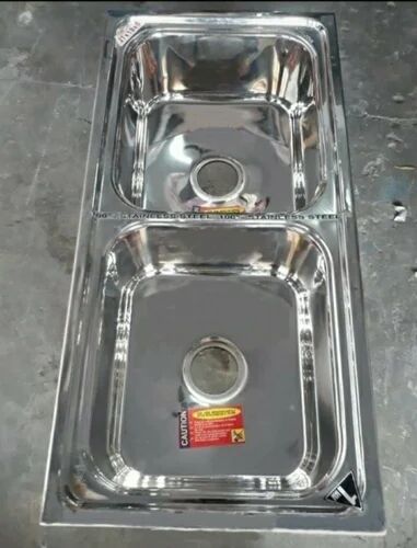 Rectangular Double Bowl Stainless Steel Kitchen Sink, Color : Silver