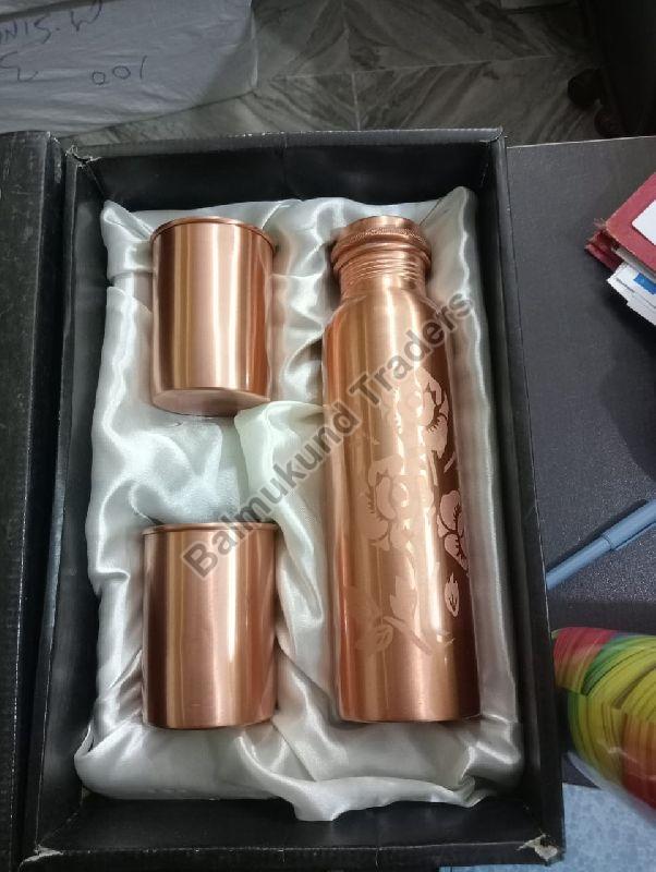 Copper Water Bottle and 2 Glass Set